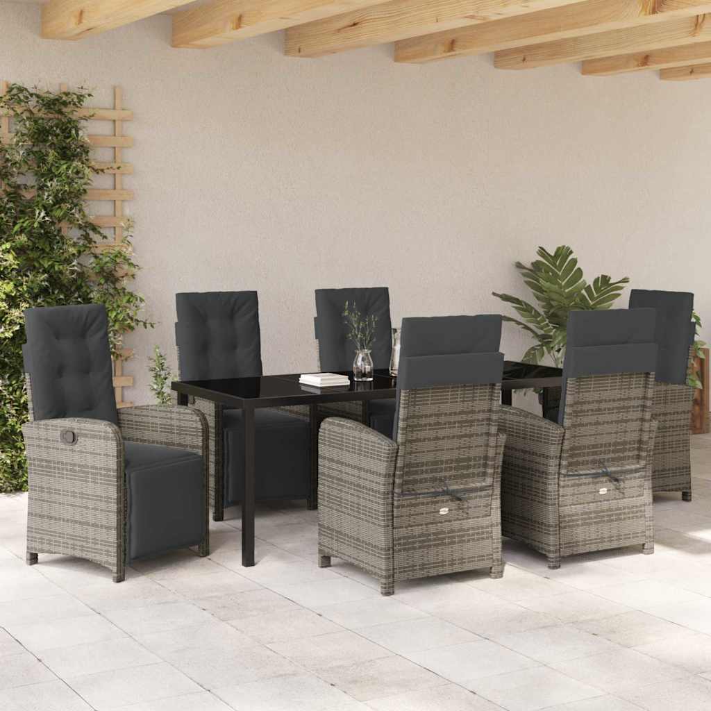 Garden Dining Set with Cushion 7 pcs Grey Poly Rattan