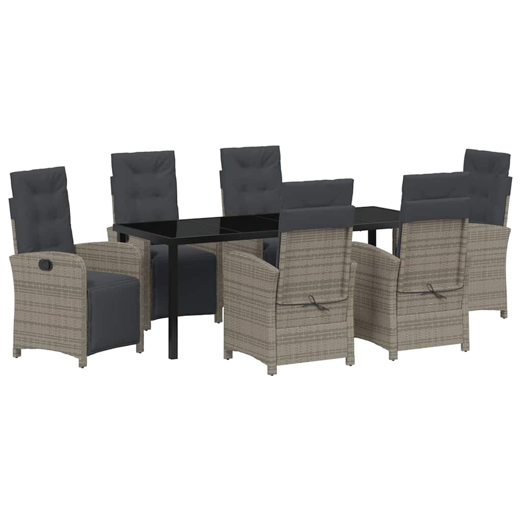 Garden Dining Set with Cushion 7 pcs Grey Poly Rattan