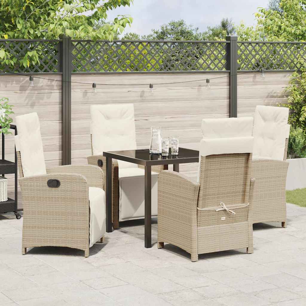 Garden Dining Set with Cushion 5 pcs Beige Poly Rattan
