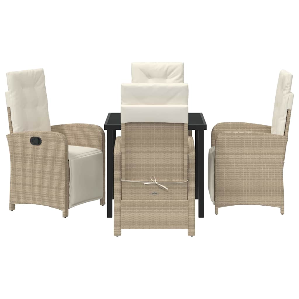 Garden Dining Set with Cushion 5 pcs Beige Poly Rattan