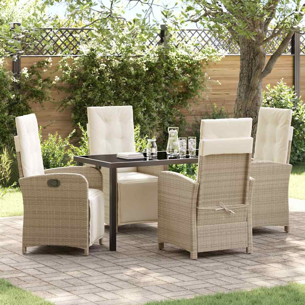 Garden Dining Set with Cushion 5 pcs Beige Poly Rattan
