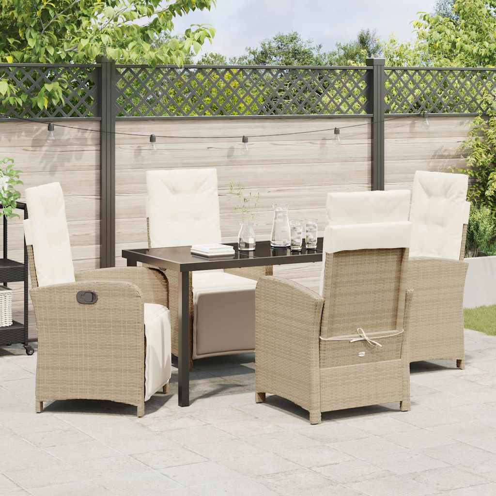 Garden Dining Set with Cushion 5 pcs Beige Poly Rattan