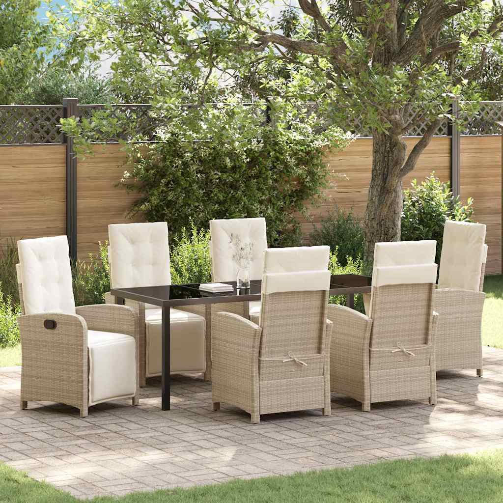 Garden Dining Set with Cushion 7 pcs Beige Poly Rattan