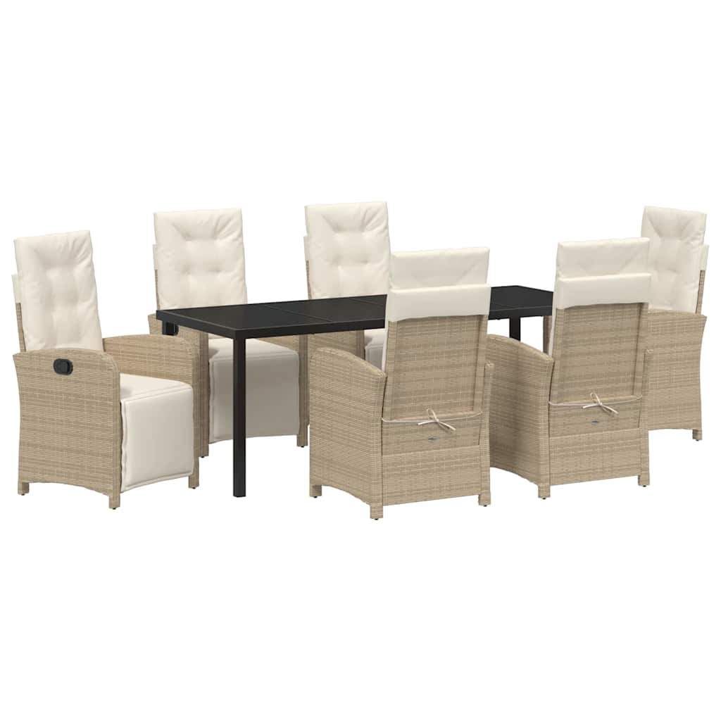 Garden Dining Set with Cushion 7 pcs Beige Poly Rattan