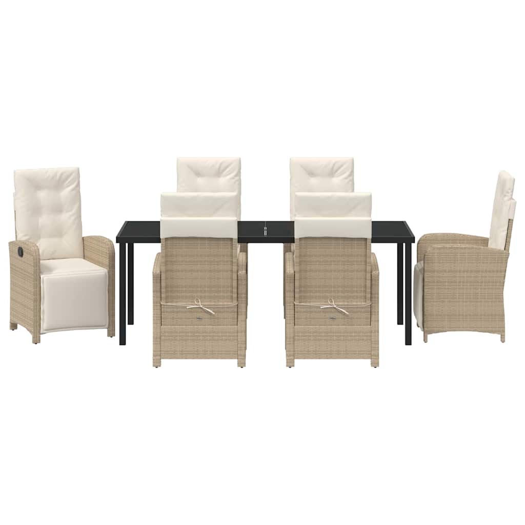 Garden Dining Set with Cushion 7 pcs Beige Poly Rattan