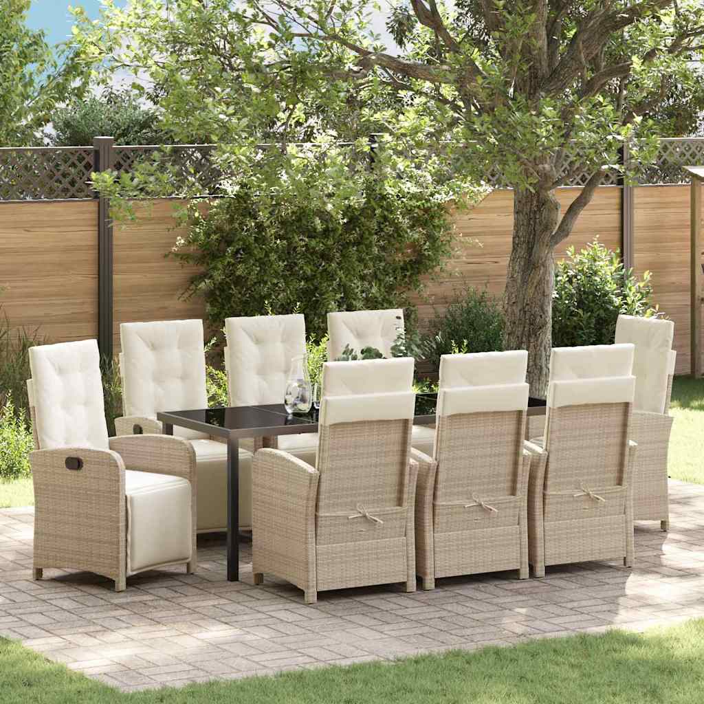 Garden Dining Set with Cushion 9 pcs Beige Poly Rattan