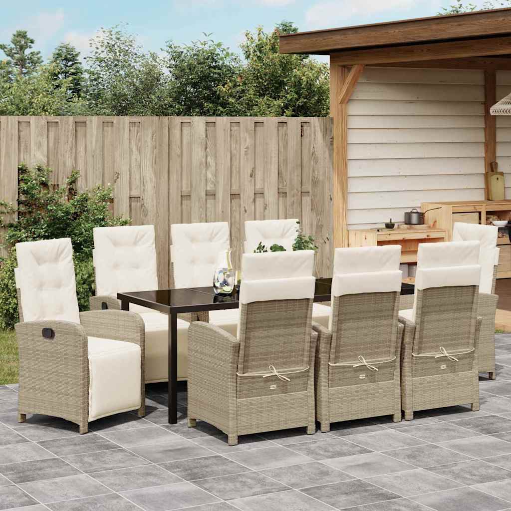 Garden Dining Set with Cushion 9 pcs Beige Poly Rattan