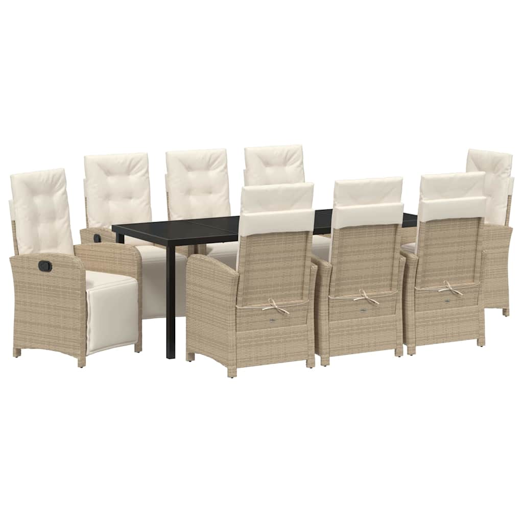 Garden Dining Set with Cushion 9 pcs Beige Poly Rattan