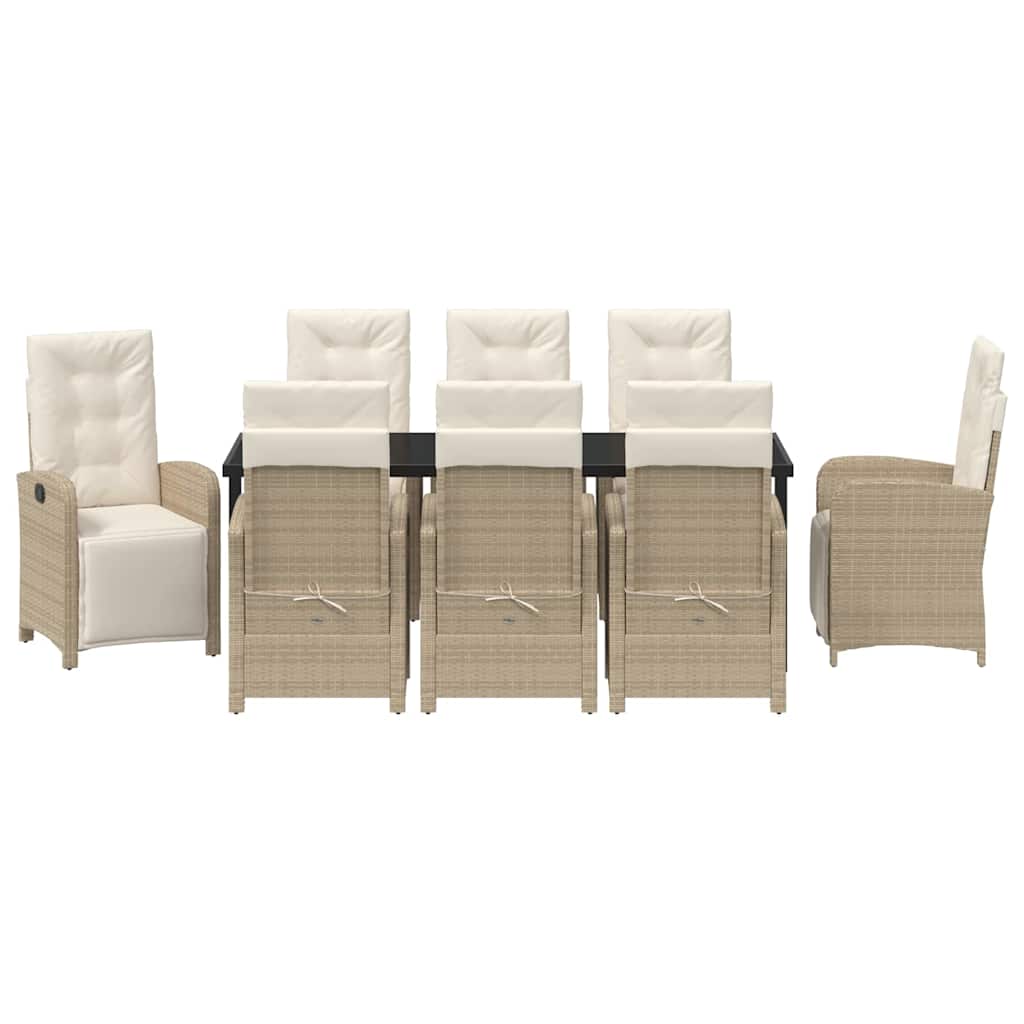 Garden Dining Set with Cushion 9 pcs Beige Poly Rattan