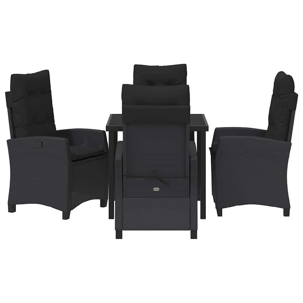 Garden Dining Set with Cushion 5 pcs Black Poly Rattan