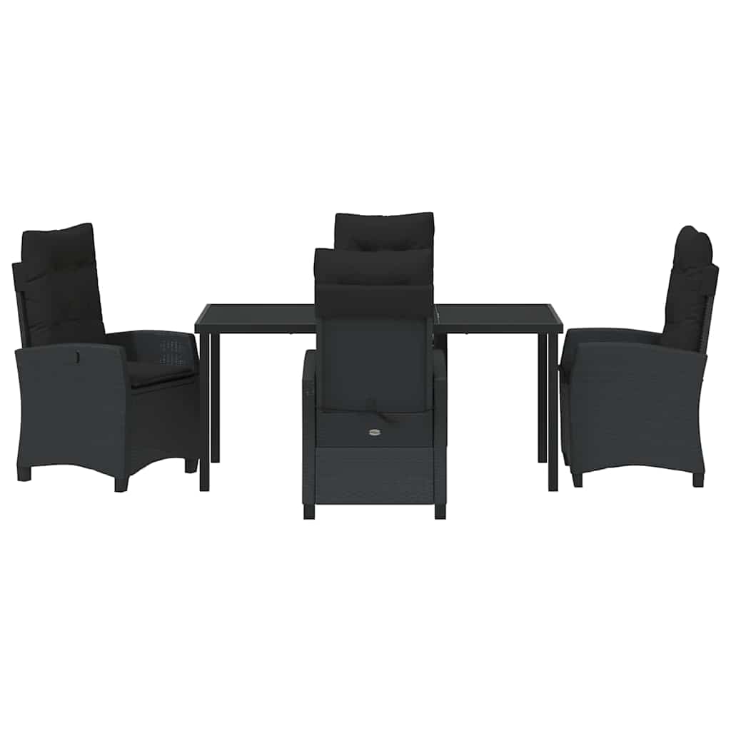 Garden Dining Set with Cushion 5 pcs Black Poly Rattan