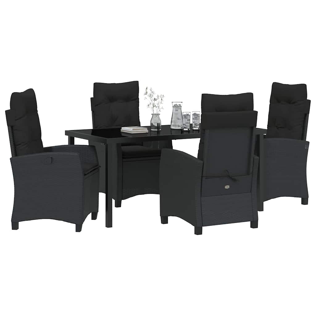 Garden Dining Set with Cushion 5 pcs Black Poly Rattan