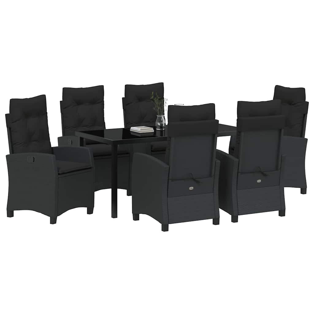 Garden Dining Set with Cushion 7 pcs Black Poly Rattan