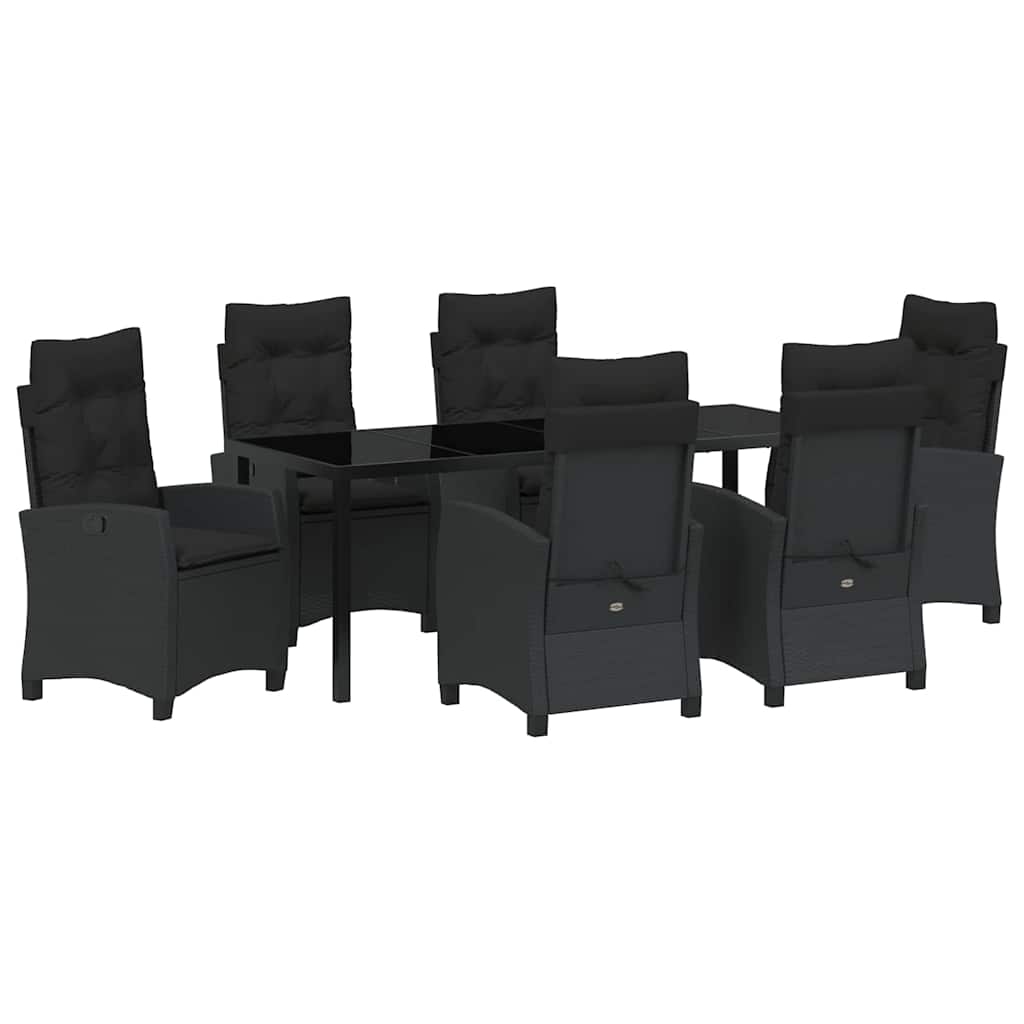 Garden Dining Set with Cushion 7 pcs Black Poly Rattan