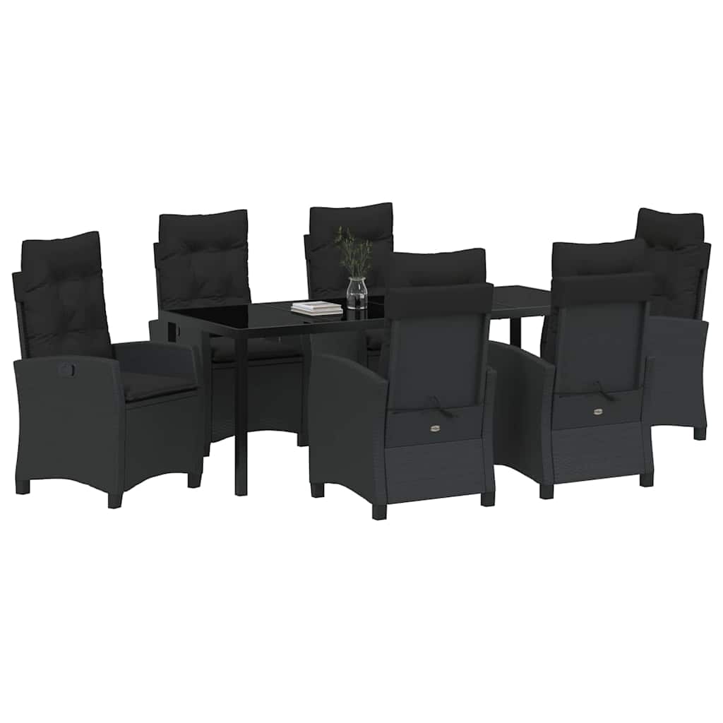Garden Dining Set with Cushion 7 pcs Black Poly Rattan