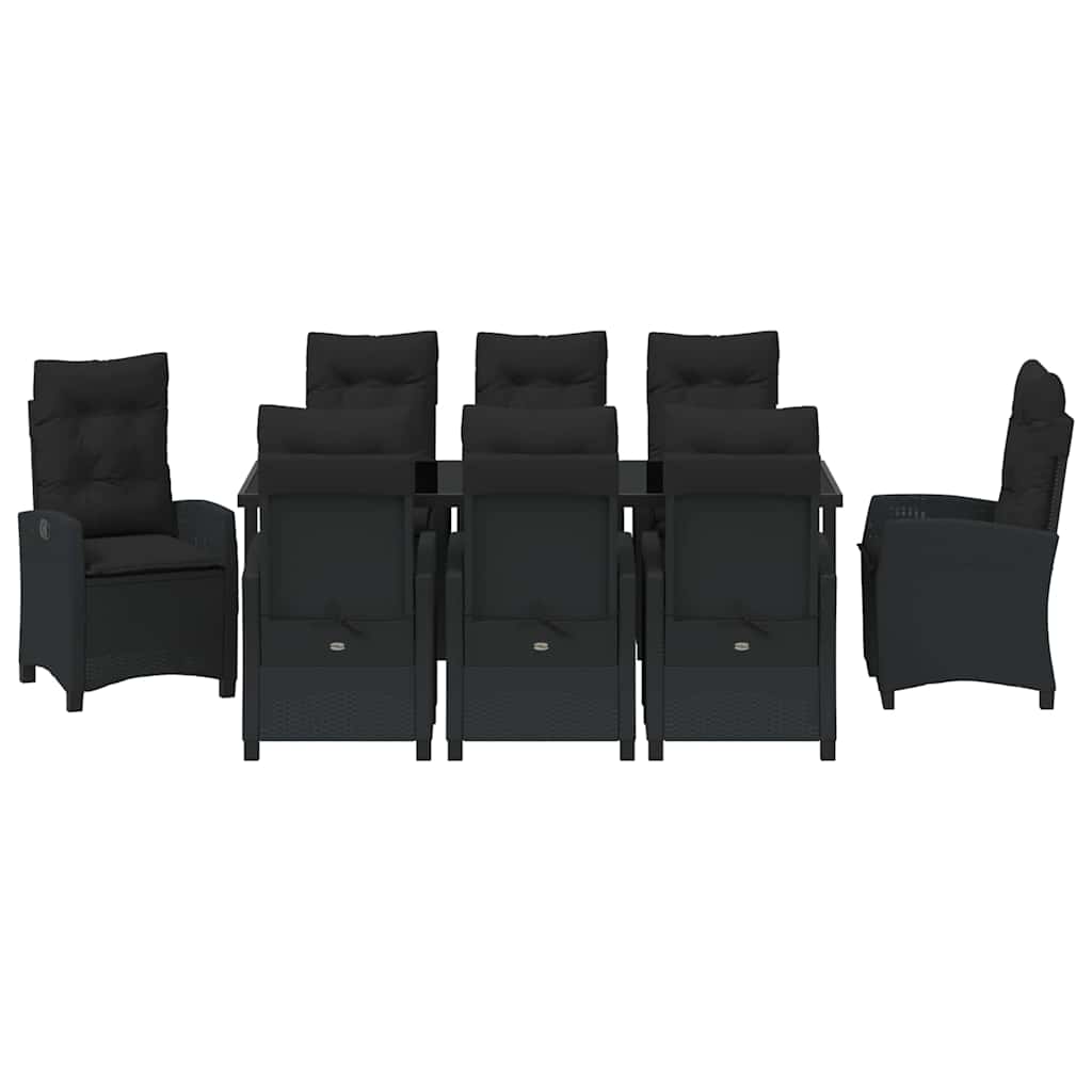 Garden Dining Set with Cushion 9 pcs Black Poly Rattan