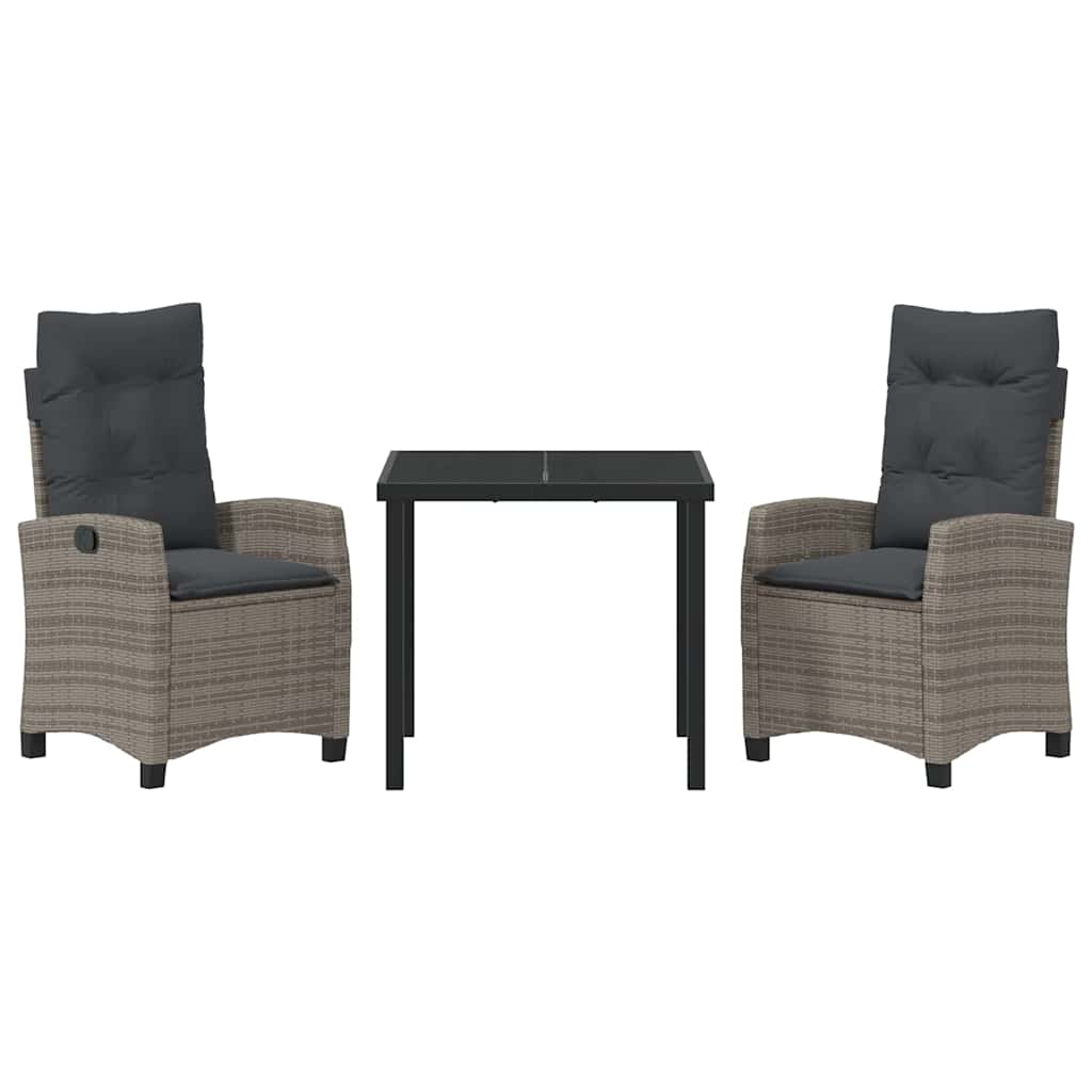 Garden Dining Set with Cushion 3 pcs Grey Poly Rattan