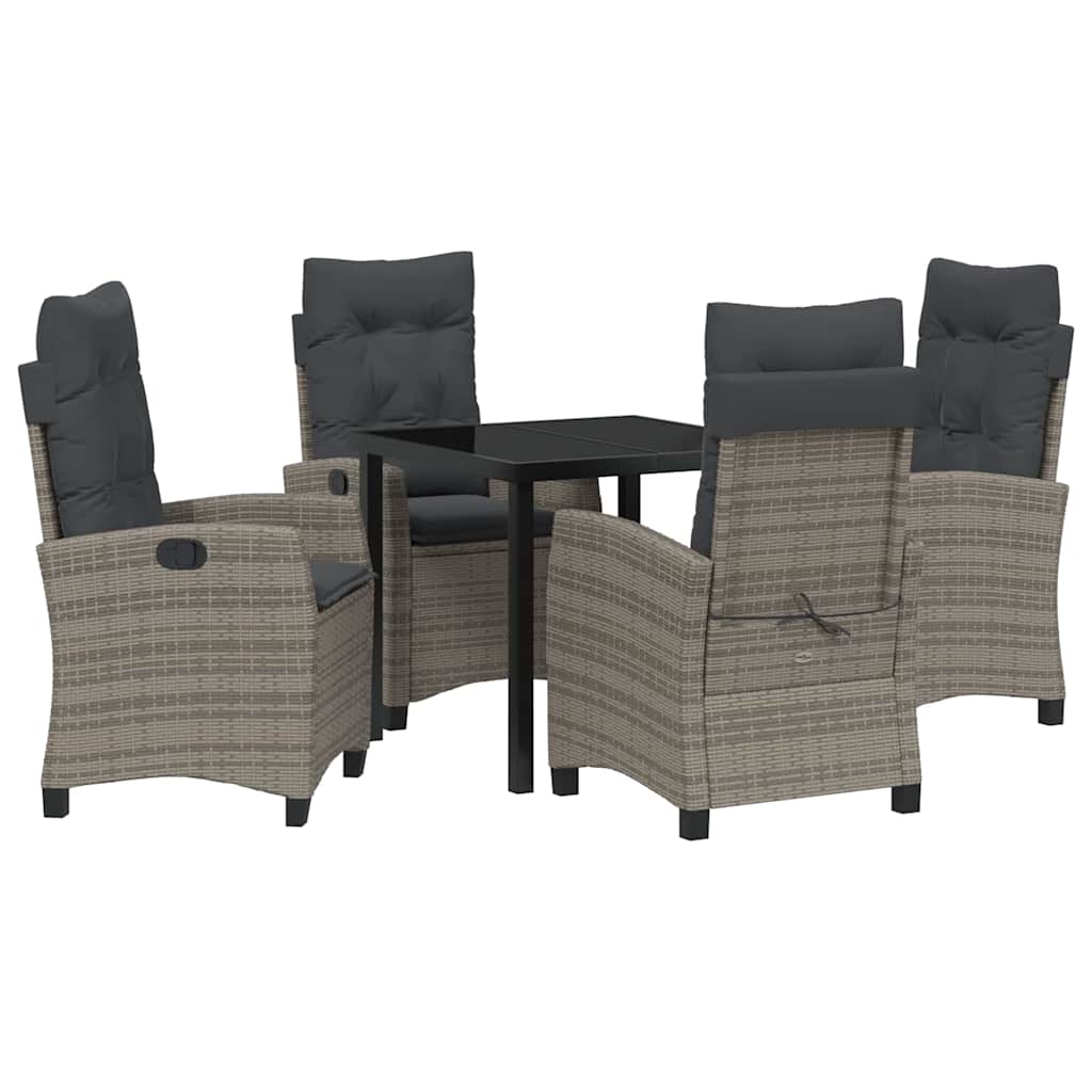 Garden Dining Set with Cushion 5 pcs Grey Poly Rattan