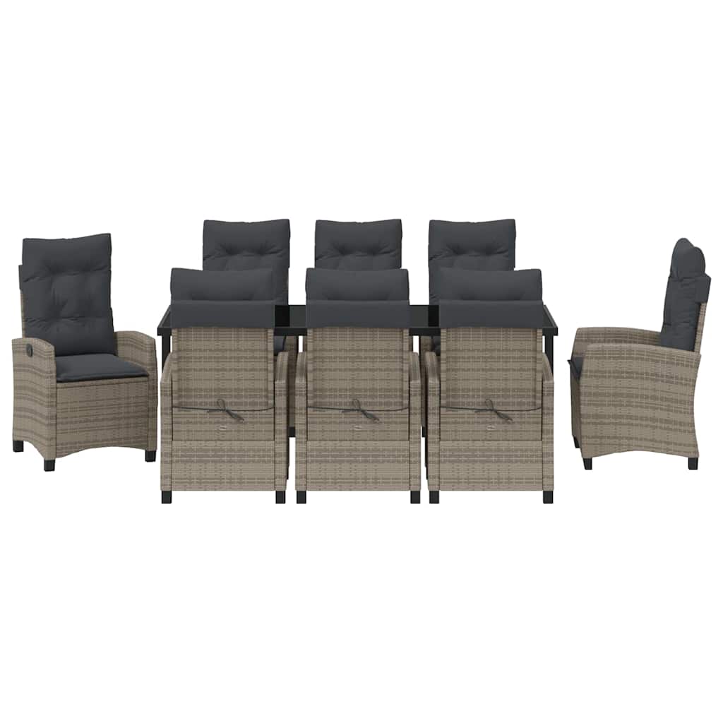 Garden Dining Set with Cushion 9 pcs Grey Poly Rattan