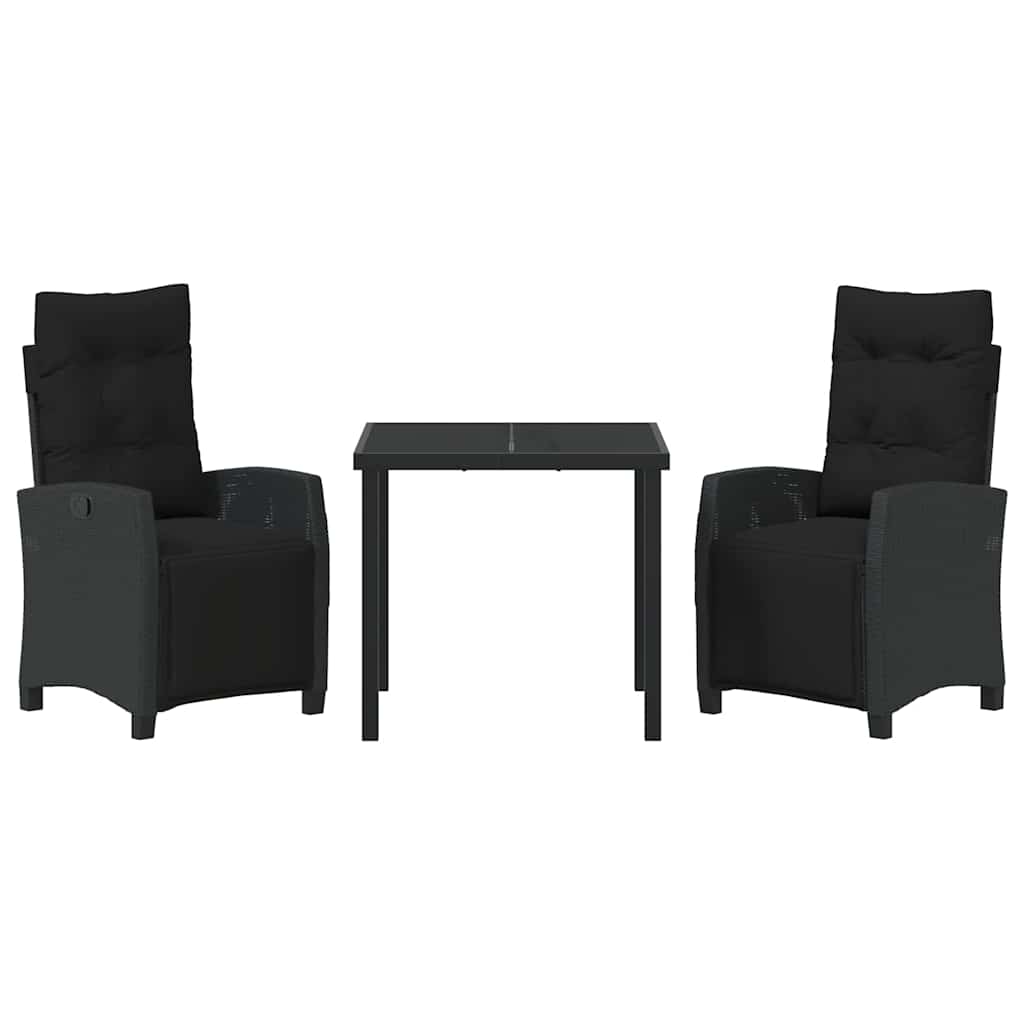 Garden Dining Set with Cushion 3 pcs Black Poly Rattan