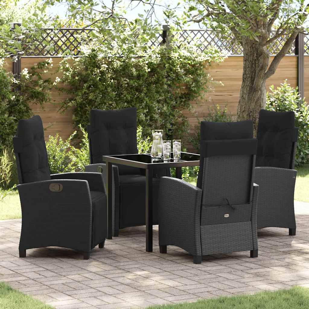 Garden Dining Set with Cushion 5 pcs Black Poly Rattan
