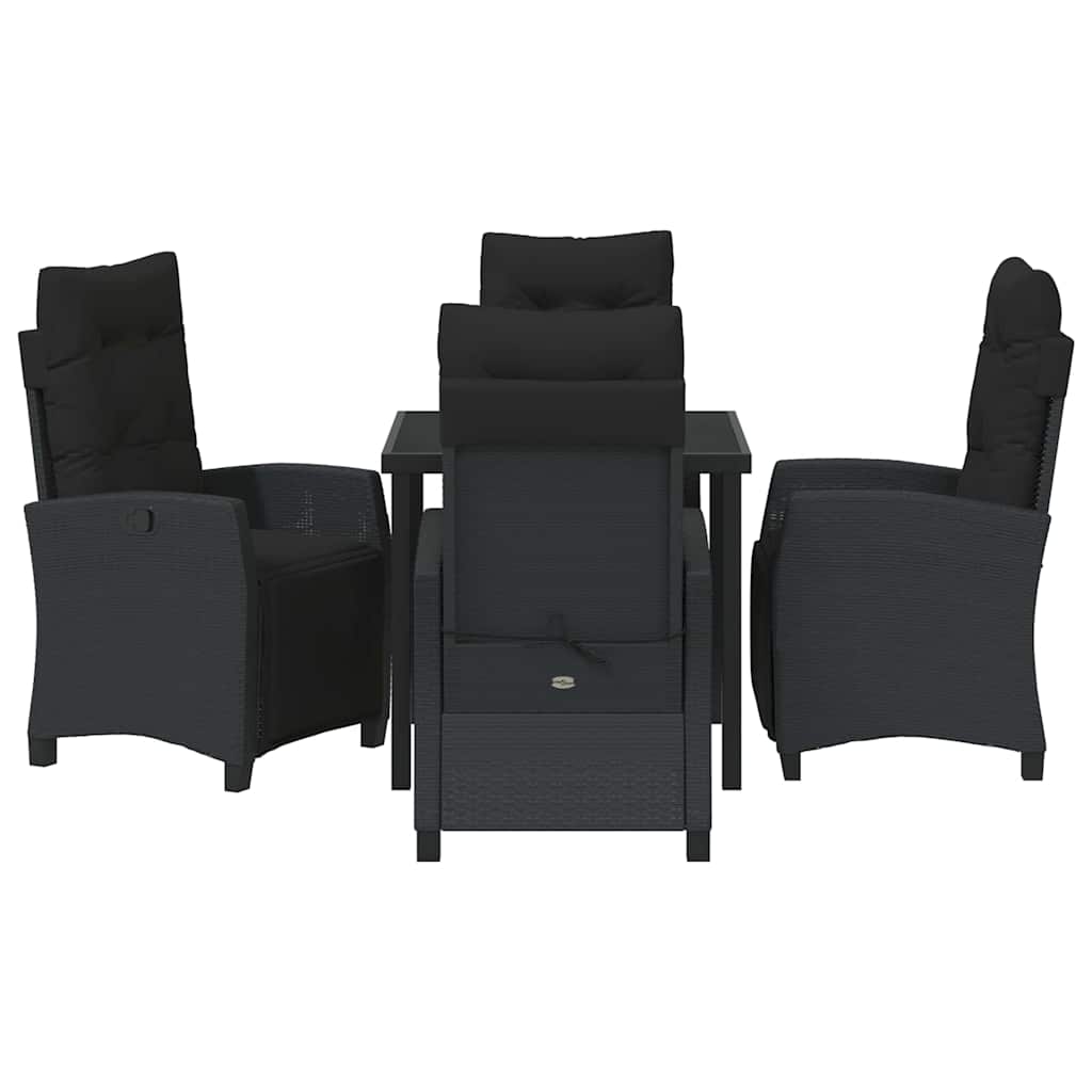 Garden Dining Set with Cushion 5 pcs Black Poly Rattan