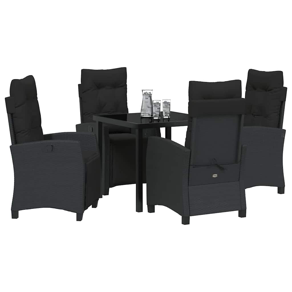 Garden Dining Set with Cushion 5 pcs Black Poly Rattan