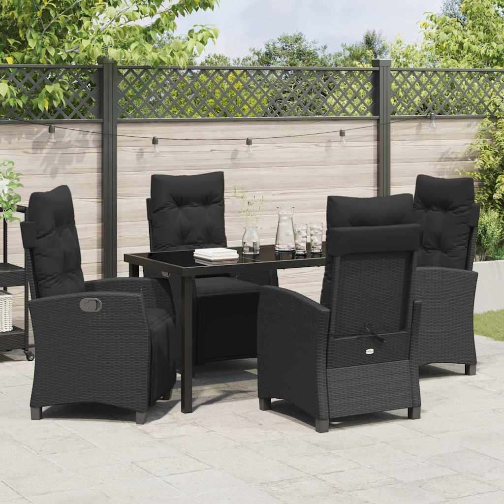 Garden Dining Set with Cushion 5 pcs Black Poly Rattan