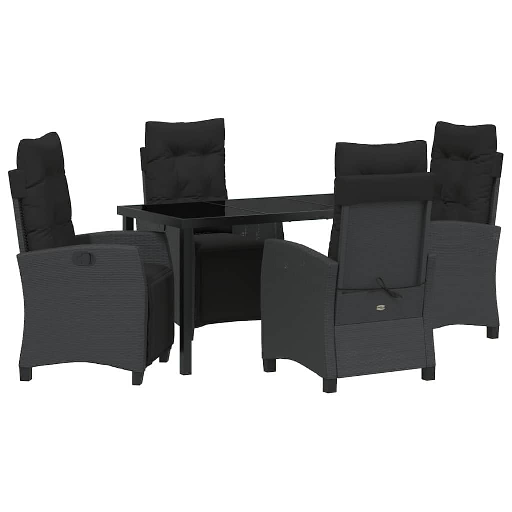 Garden Dining Set with Cushion 5 pcs Black Poly Rattan