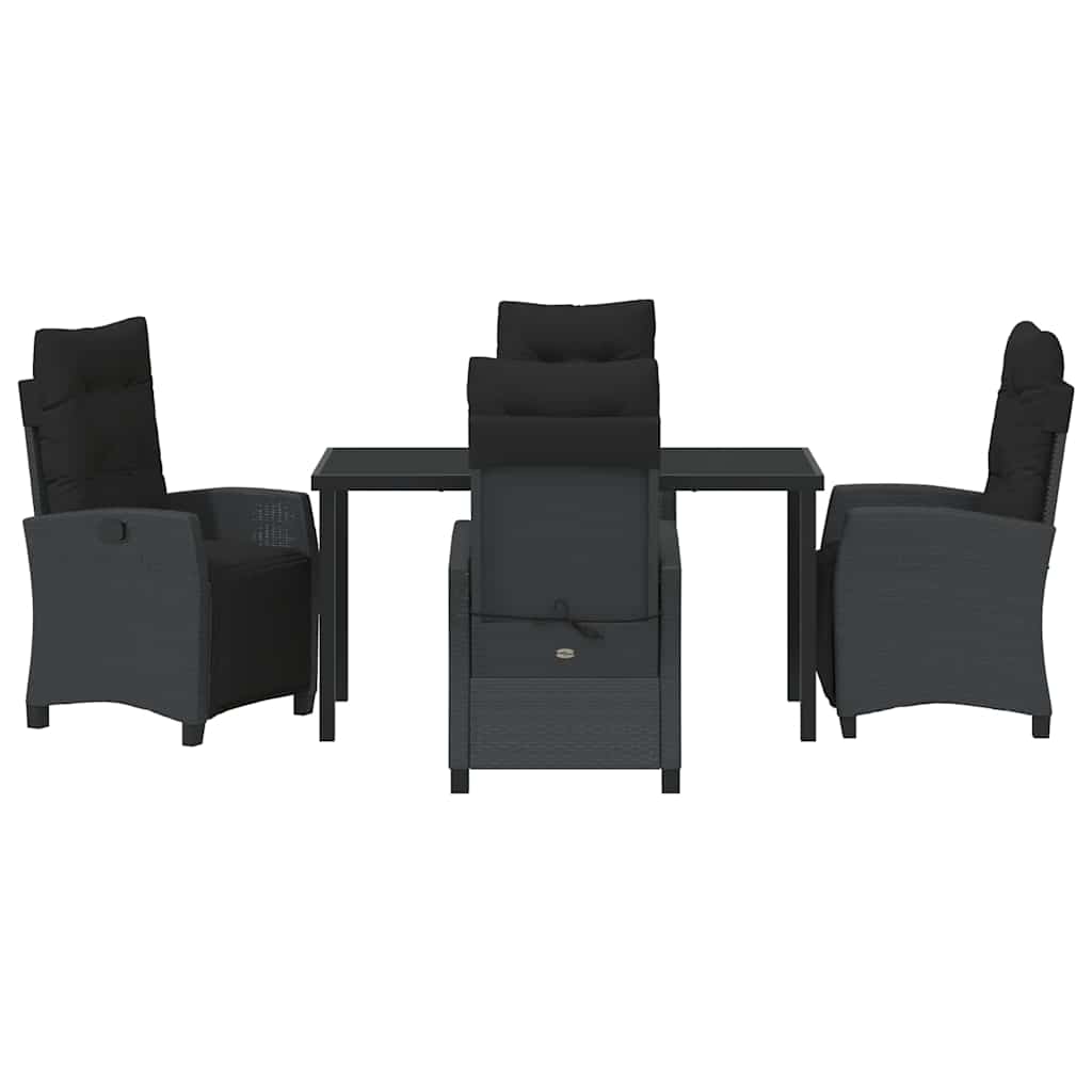Garden Dining Set with Cushion 5 pcs Black Poly Rattan