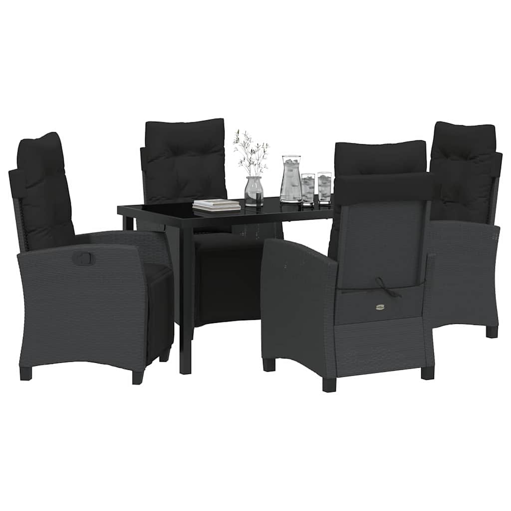 Garden Dining Set with Cushion 5 pcs Black Poly Rattan