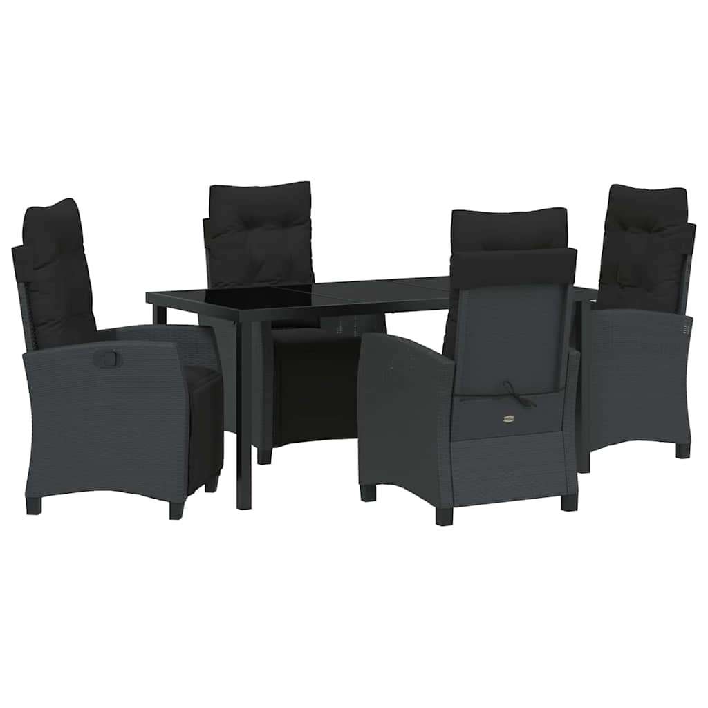 Garden Dining Set with Cushion 5 pcs Black Poly Rattan