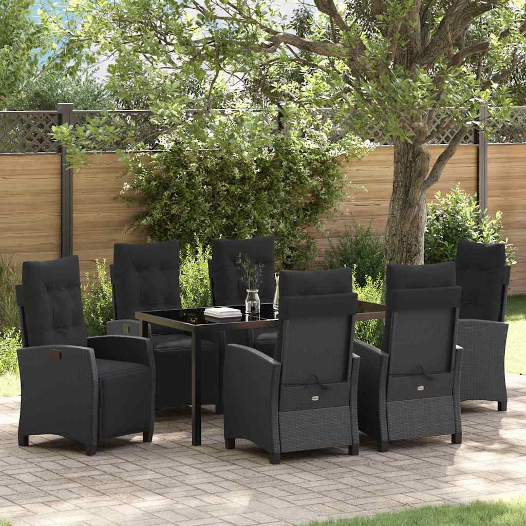 Garden Dining Set with Cushion 7 pcs Black Poly Rattan