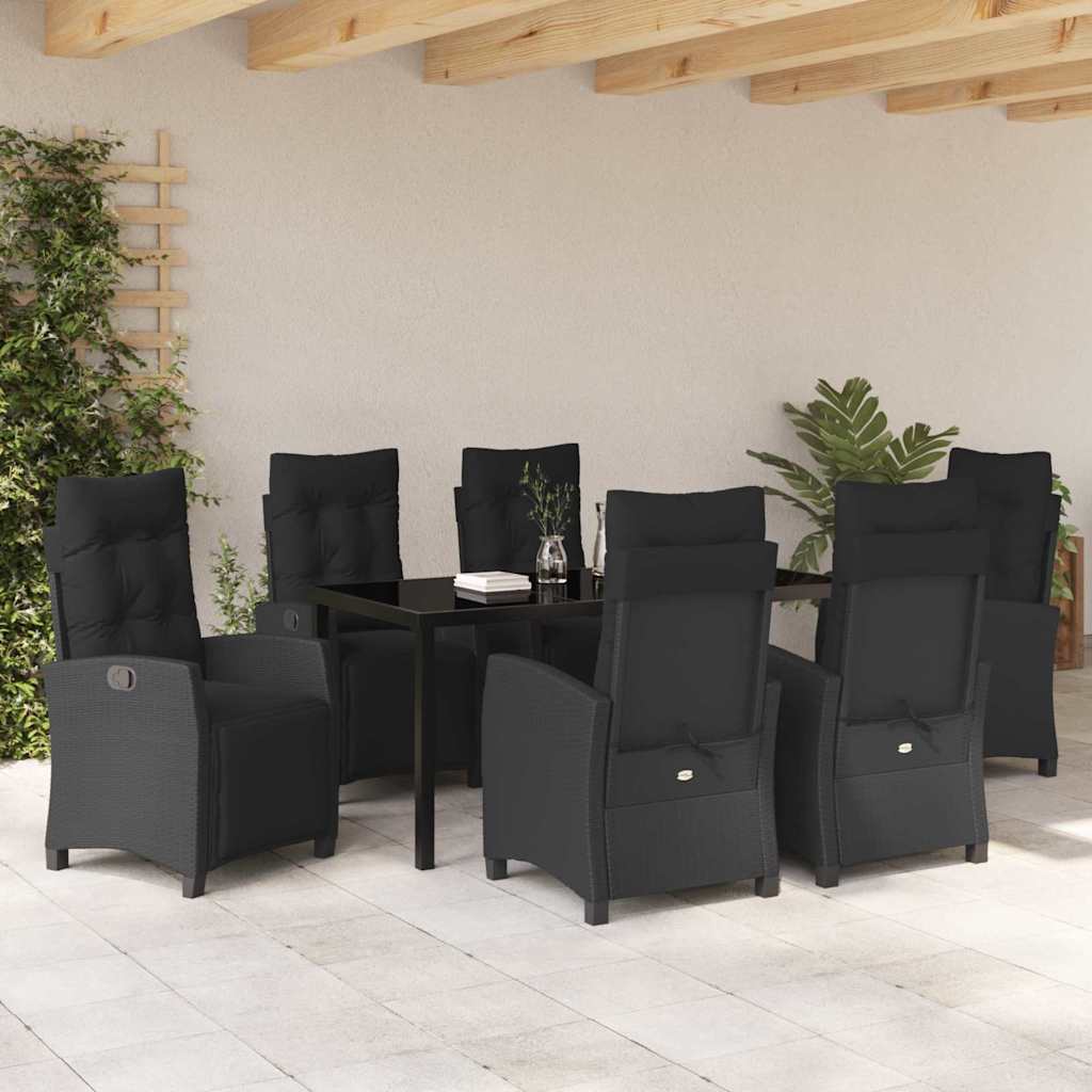 Garden Dining Set with Cushion 7 pcs Black Poly Rattan
