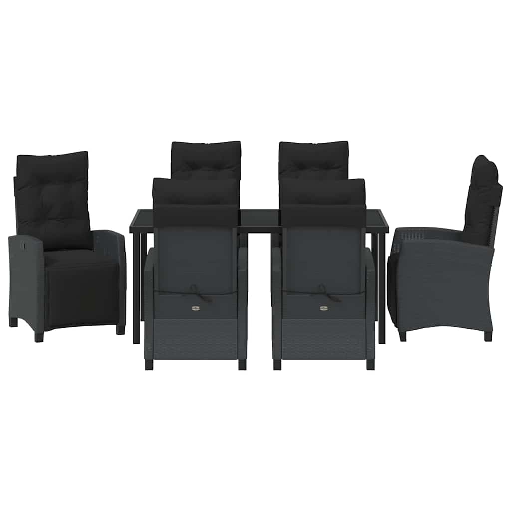 Garden Dining Set with Cushion 7 pcs Black Poly Rattan
