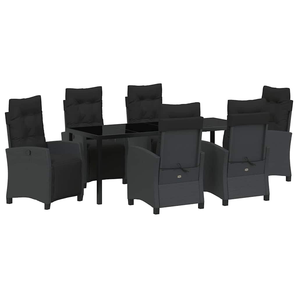 Garden Dining Set with Cushion 7 pcs Black Poly Rattan