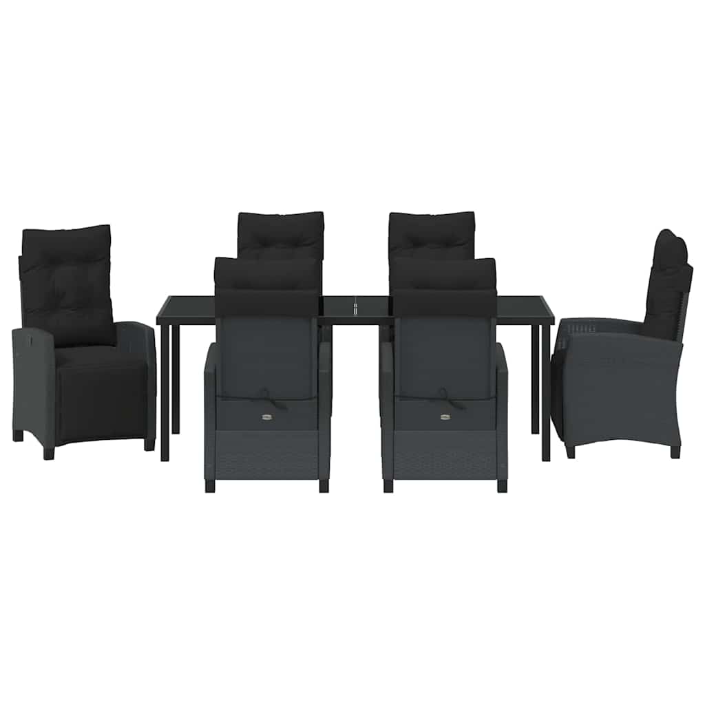 Garden Dining Set with Cushion 7 pcs Black Poly Rattan