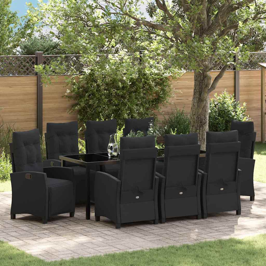 Garden Dining Set with Cushion 9 pcs Black Poly Rattan