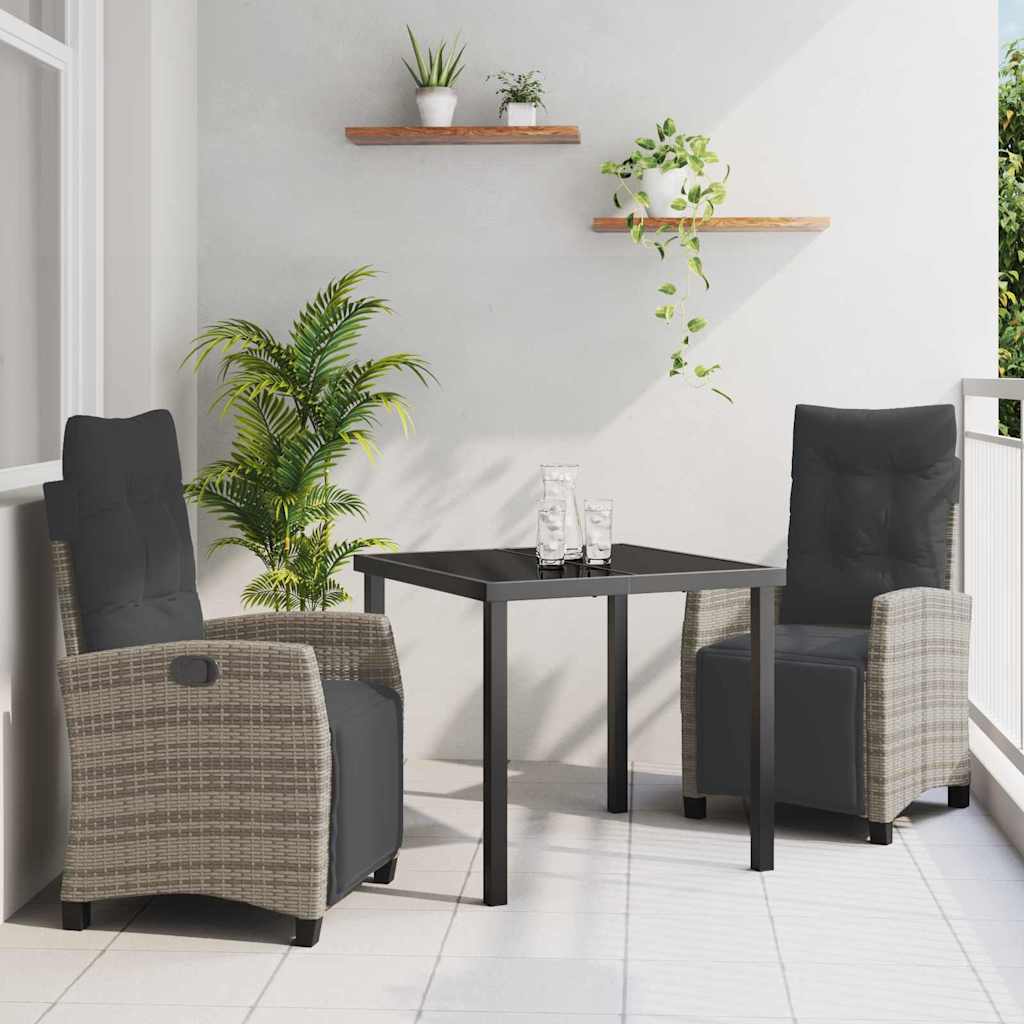 Garden Dining Set with Cushion 3 pcs Grey Poly Rattan
