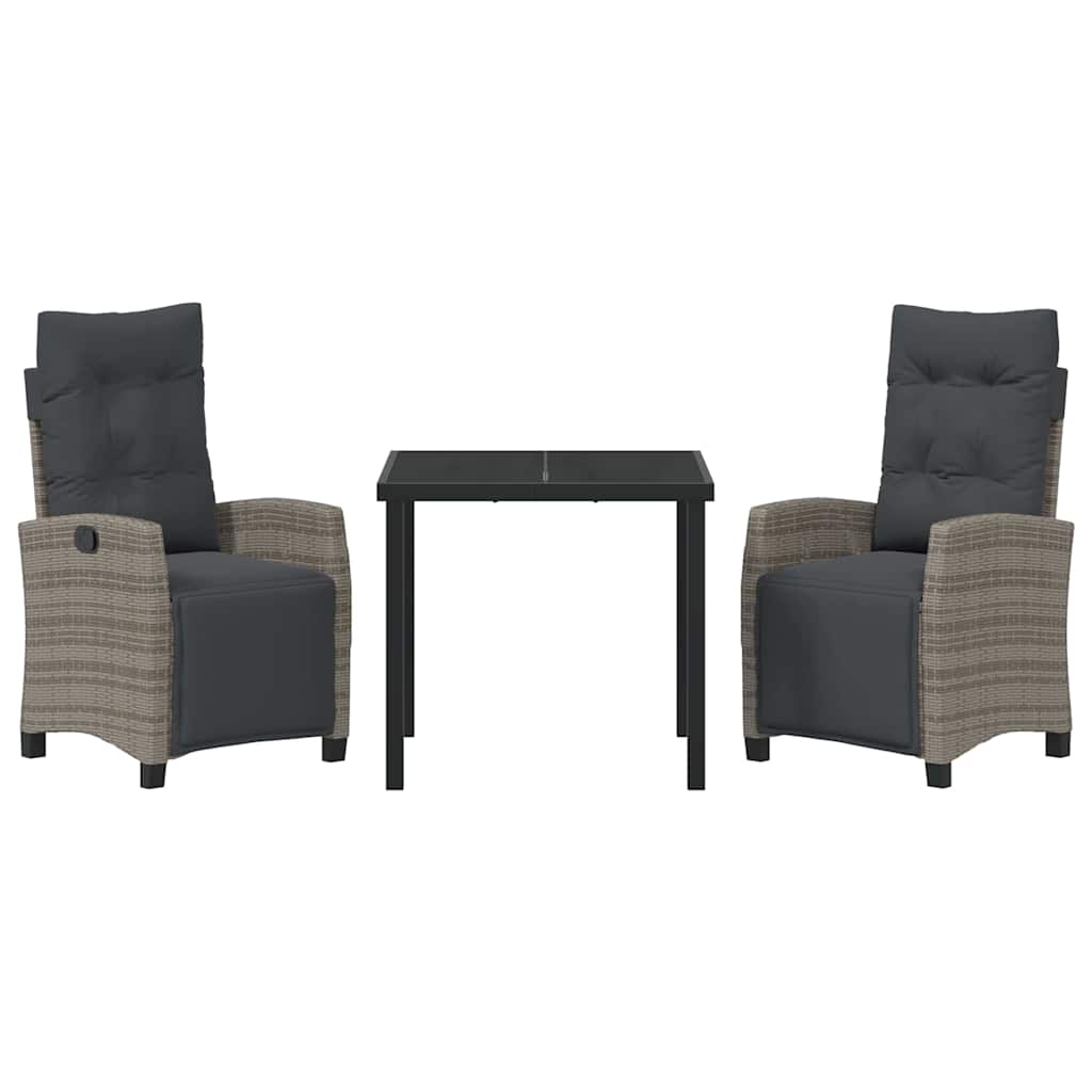 Garden Dining Set with Cushion 3 pcs Grey Poly Rattan