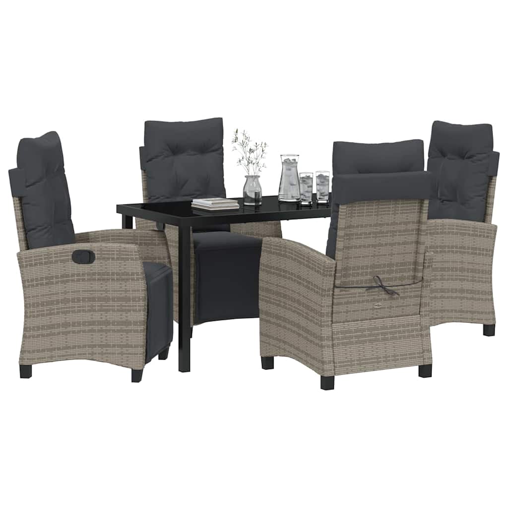 Garden Dining Set with Cushion 5 pcs Grey Poly Rattan