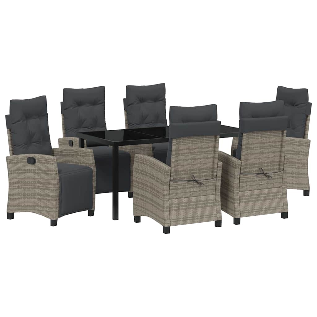 Garden Dining Set with Cushion 7 pcs Grey Poly Rattan