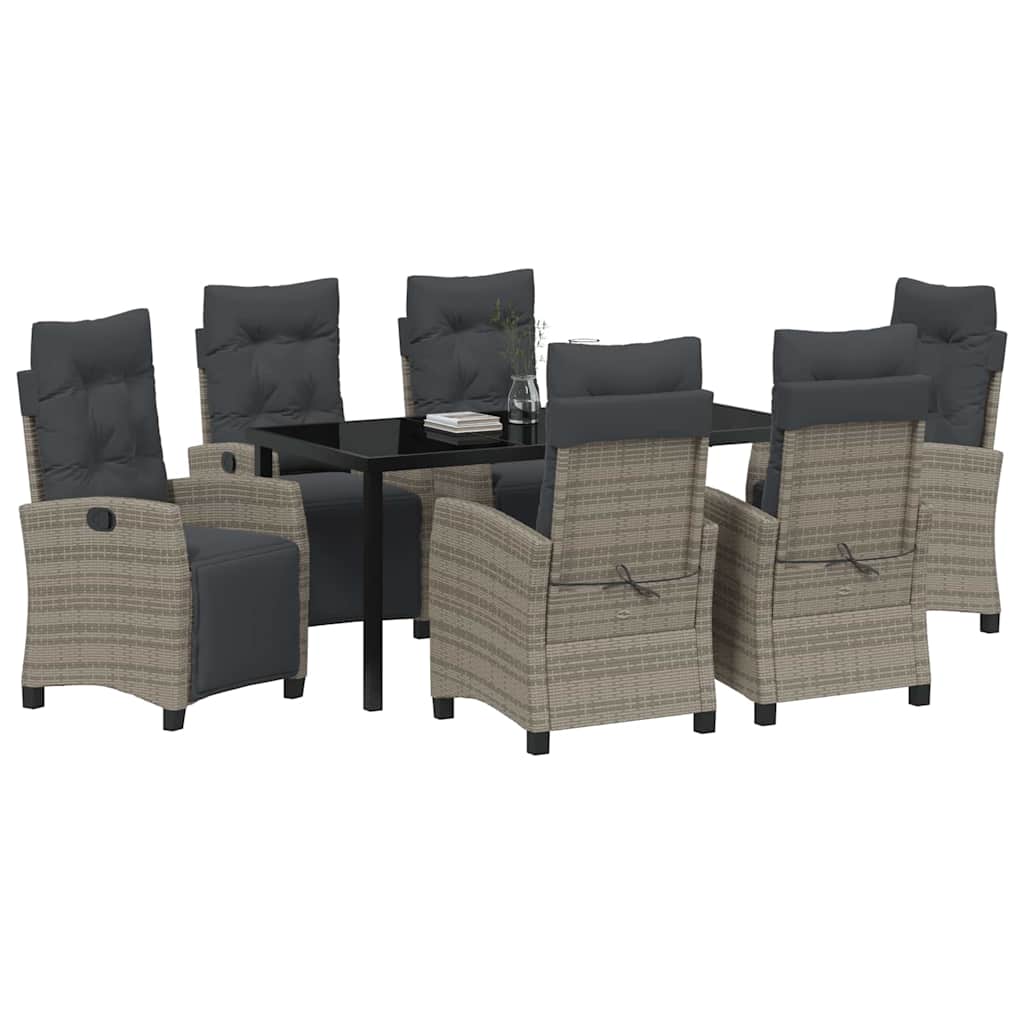 Garden Dining Set with Cushion 7 pcs Grey Poly Rattan