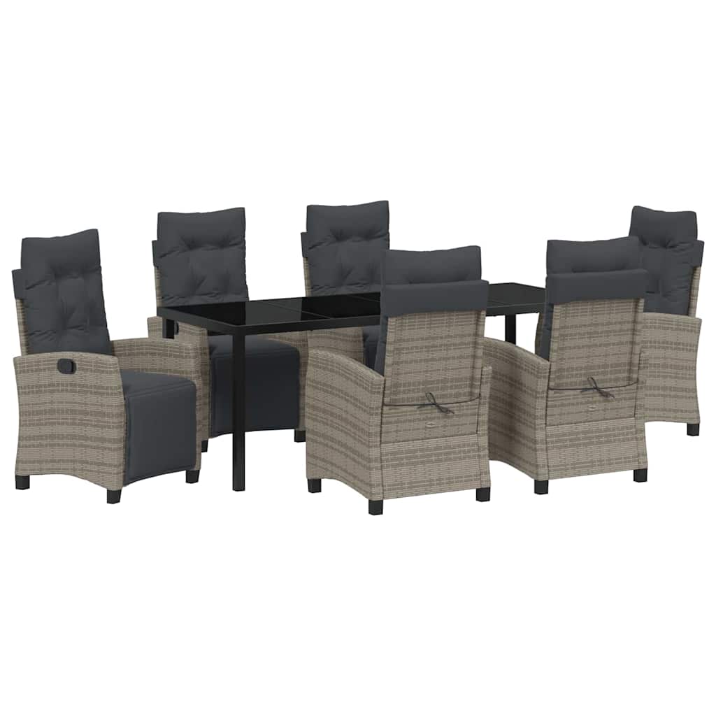 Garden Dining Set with Cushion 7 pcs Grey Poly Rattan