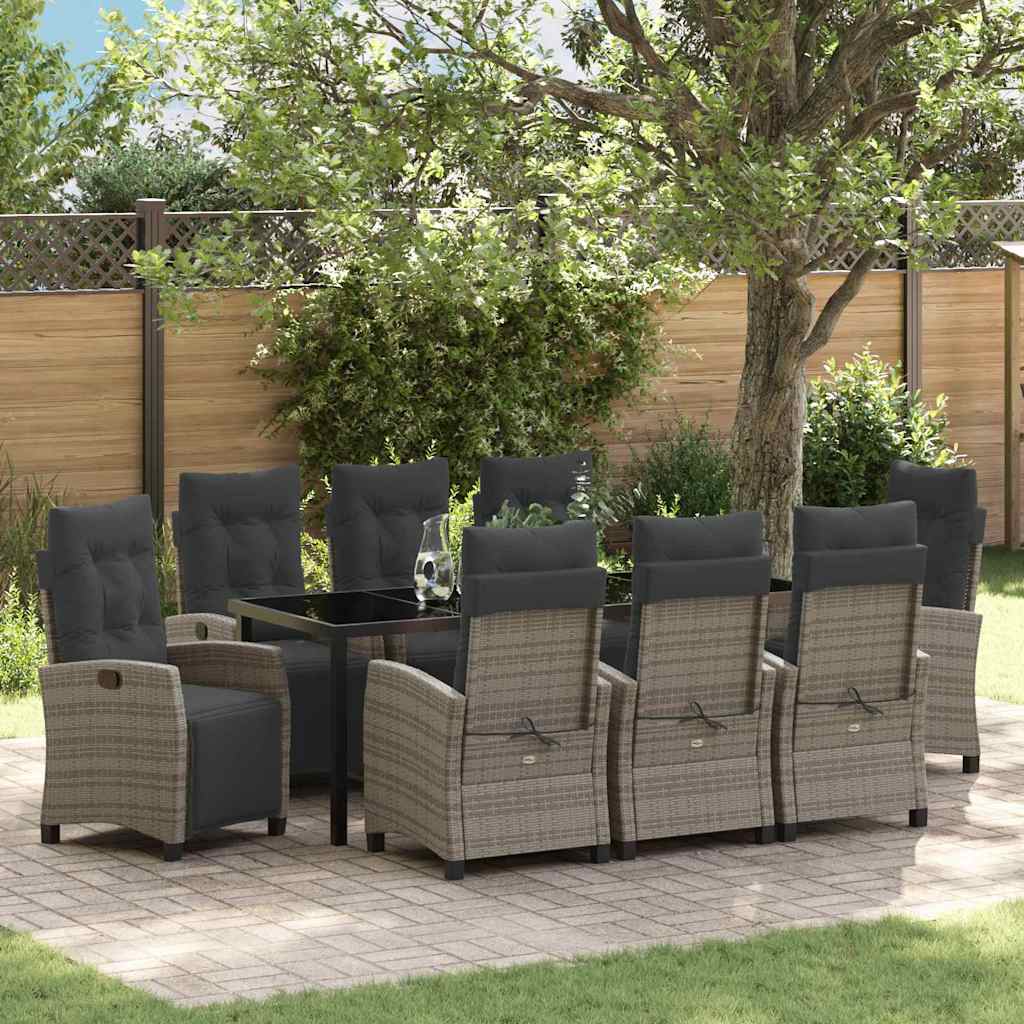 Garden Dining Set with Cushion 9 pcs Grey Poly Rattan