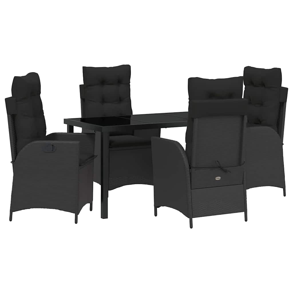 Garden Dining Set with Cushion 5 pcs Black Poly Rattan