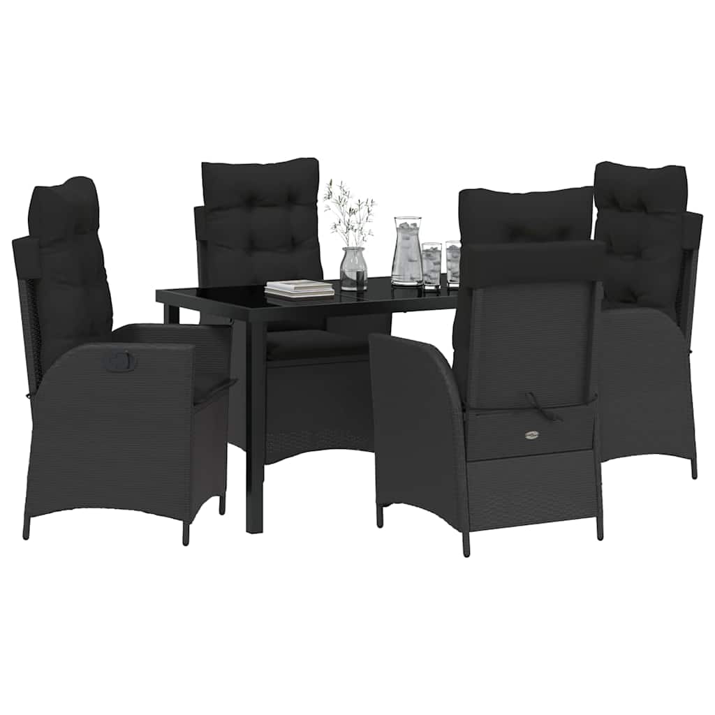 Garden Dining Set with Cushion 5 pcs Black Poly Rattan