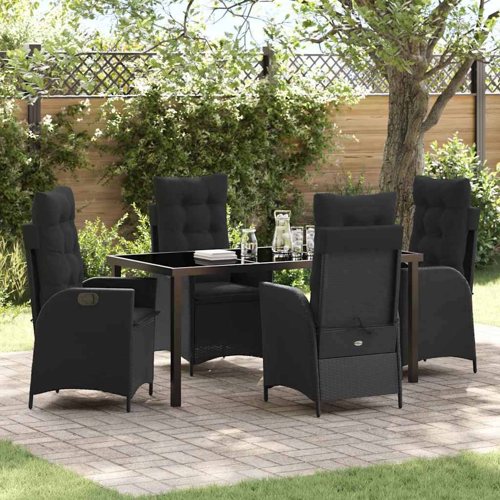 Garden Dining Set with Cushion 5 pcs Black Poly Rattan