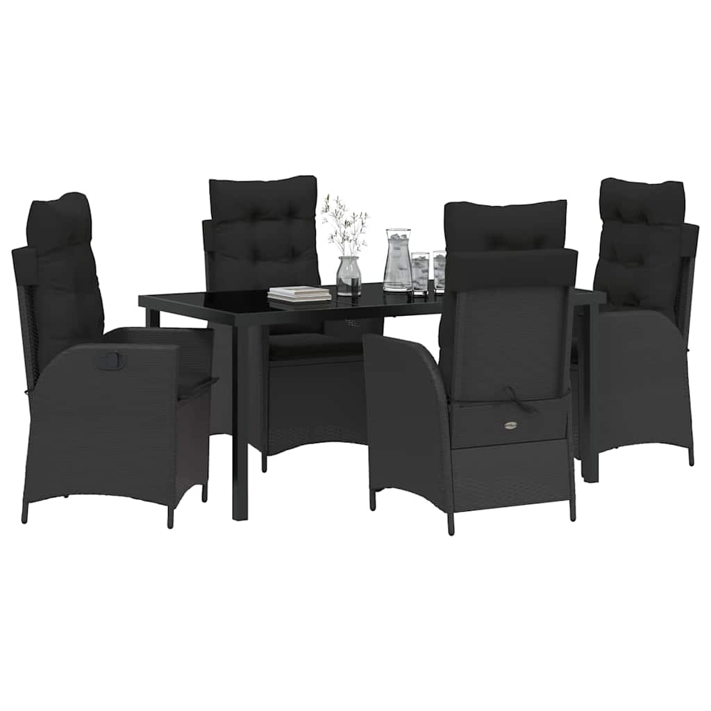 Garden Dining Set with Cushion 5 pcs Black Poly Rattan