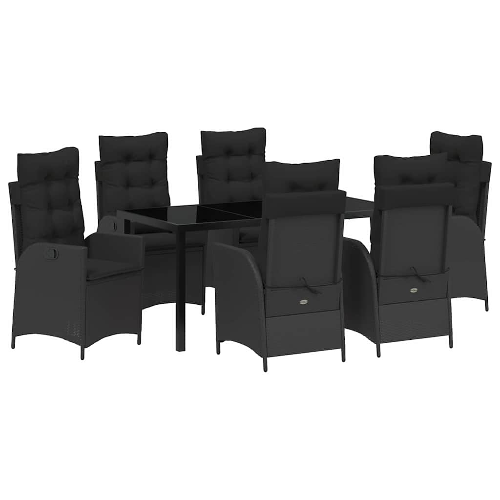 Garden Dining Set with Cushion 7 pcs Black Poly Rattan